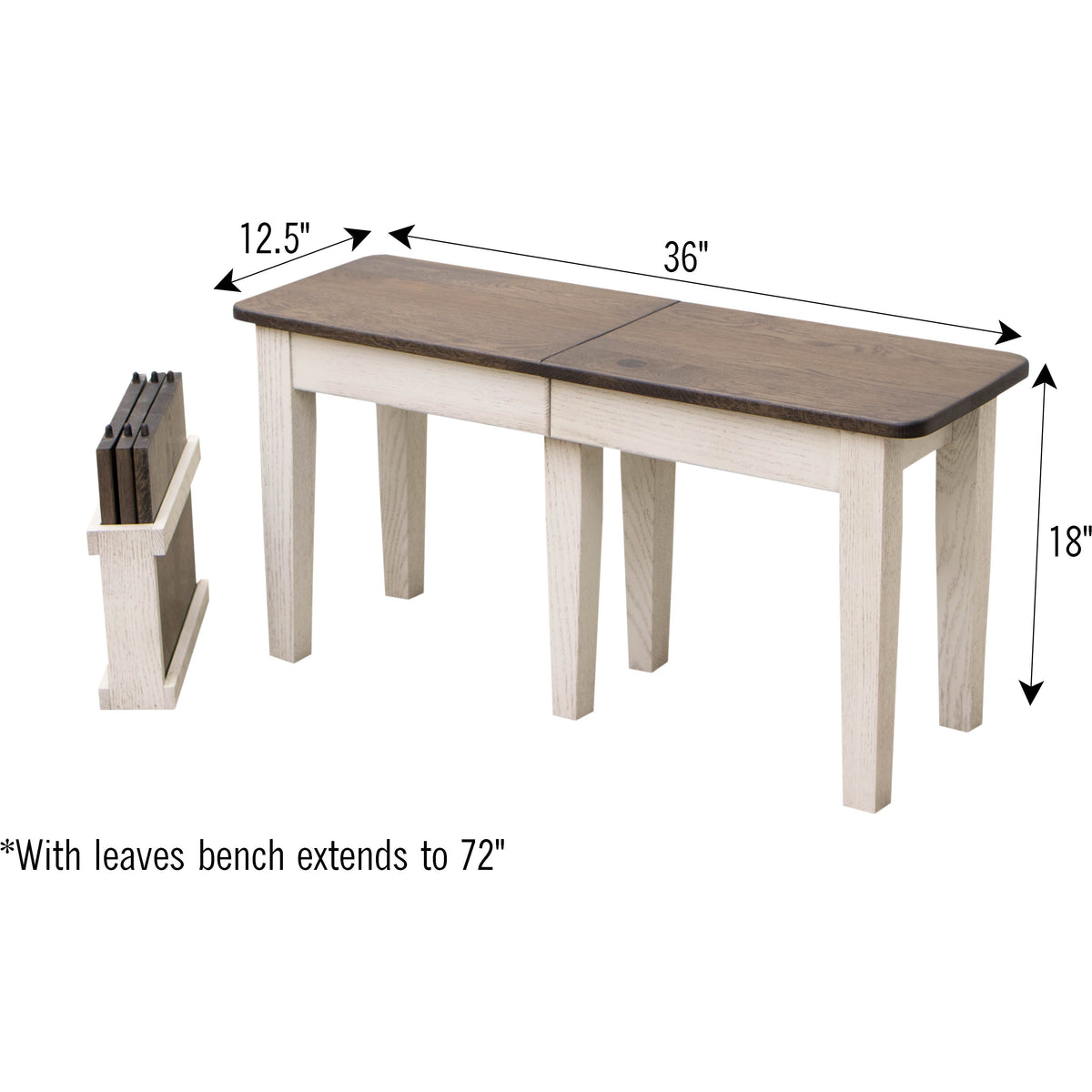 Seattle Shaker White & Wood Expandable Dining Bench | O-GW&RWO-SB