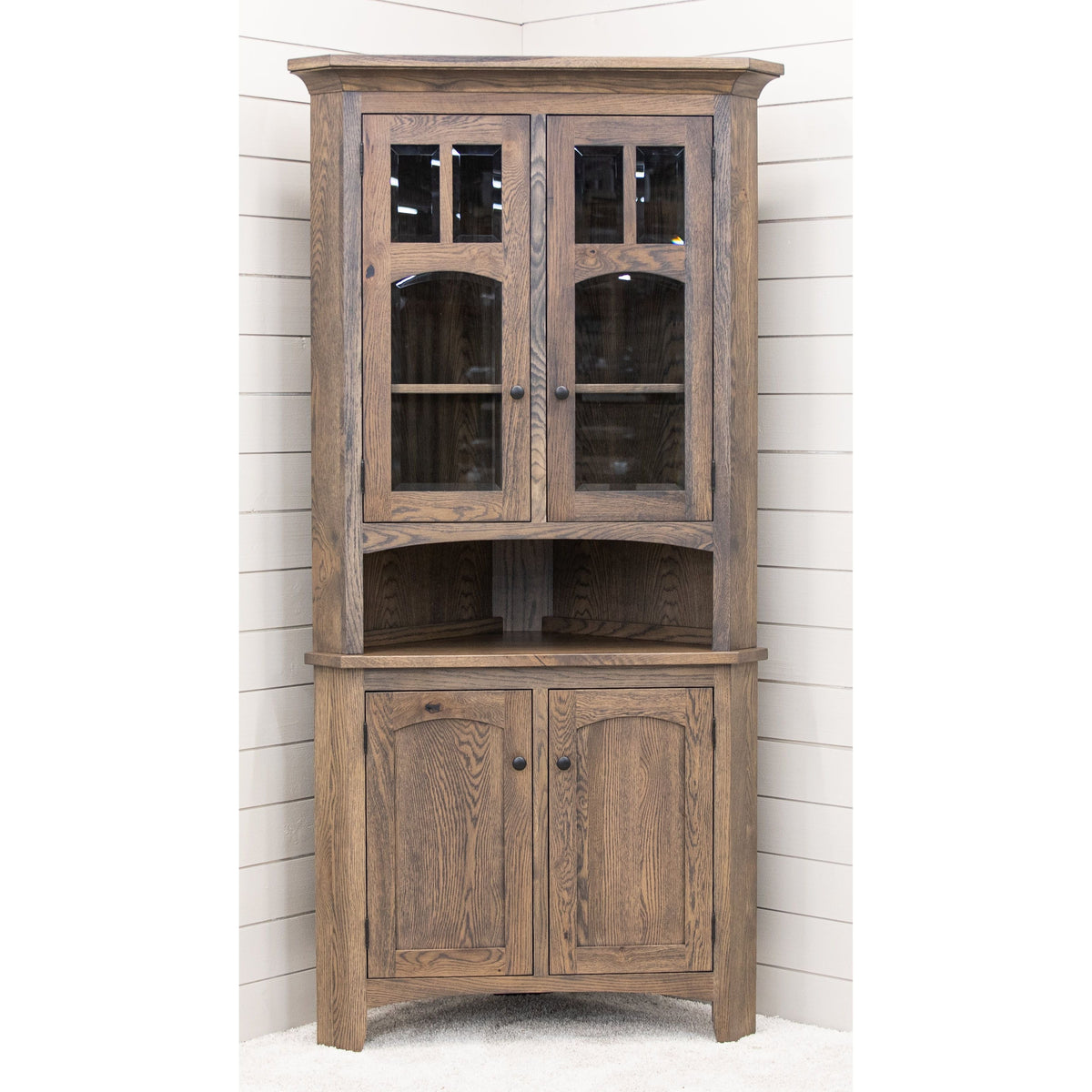 Bismark White Oak Wood Corner Hutch | SB