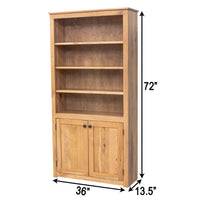 Straight Seattle Solid Hickory Wood 72" Bookcase with Doors | WB