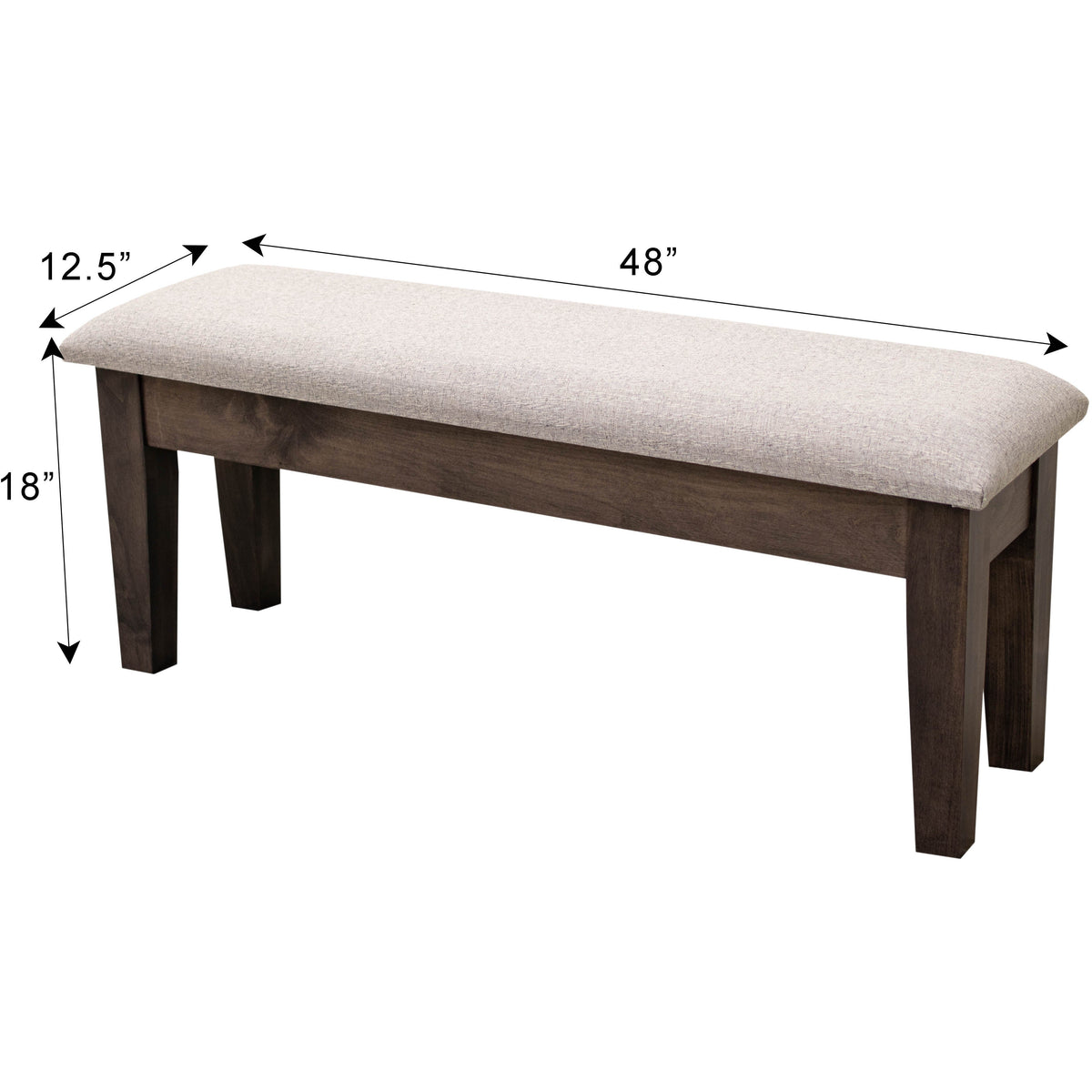 48" Walnut Wood Upholstered Hearty Shaker Leg Bench | CO-BLK