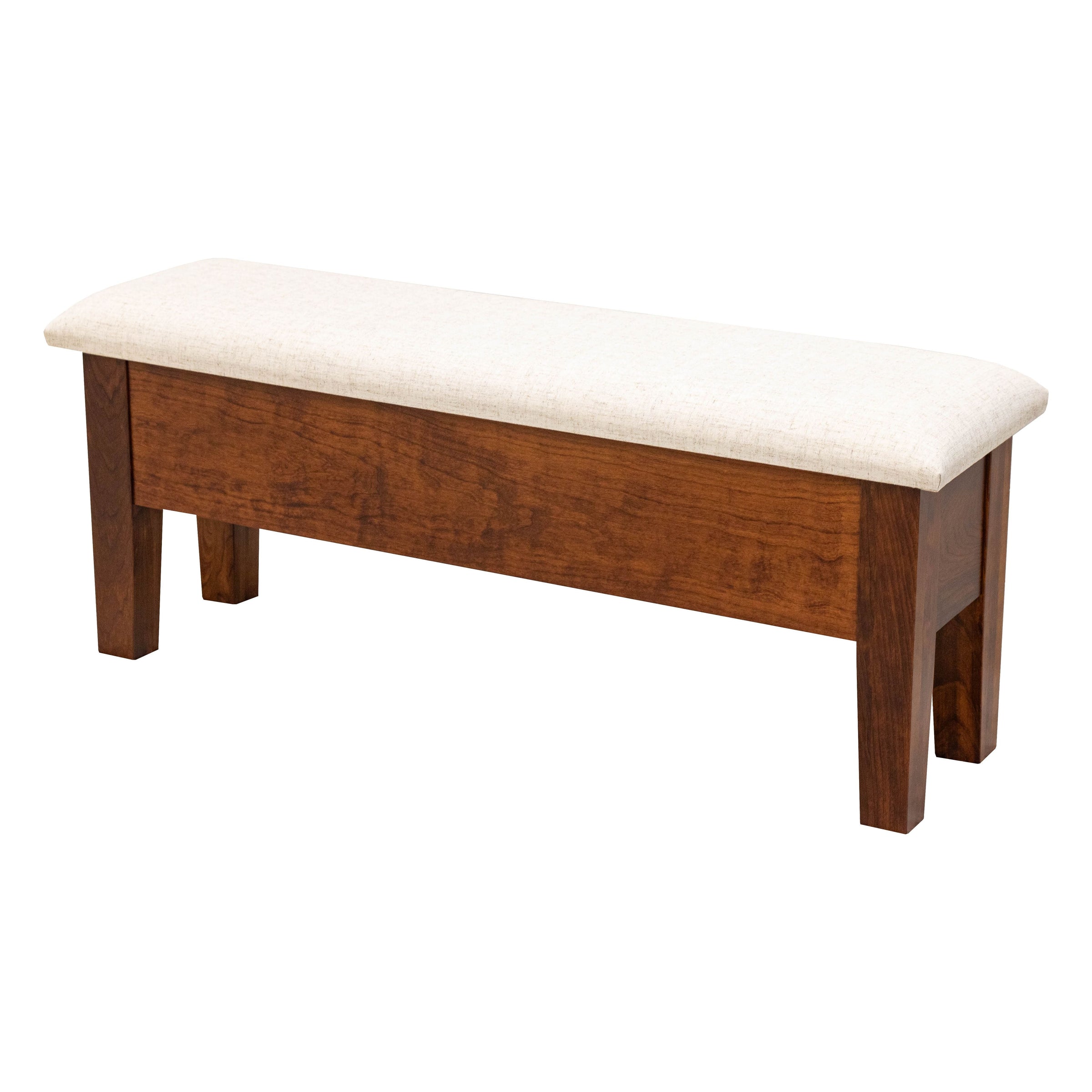 48" Cherry Wood Upholstered Hearty Shaker Heavy Leg Bench with Storage | MC