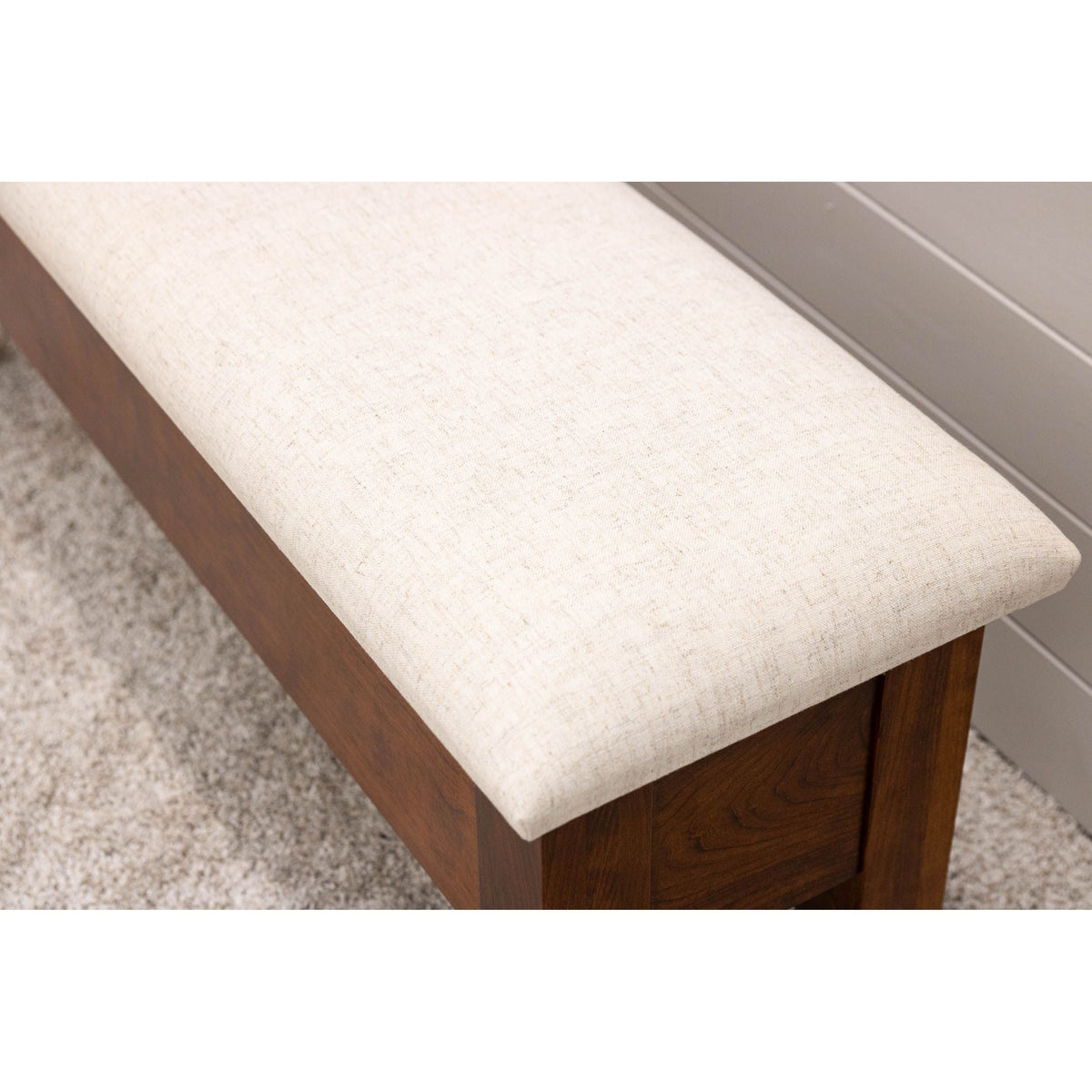 48" Cherry Wood Upholstered Hearty Shaker Heavy Leg Bench with Storage | MC