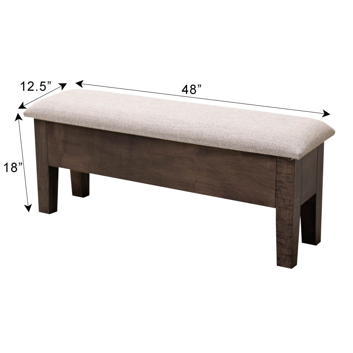 48" Cherry Wood Upholstered Hearty Shaker Heavy Leg Bench with Storage | MC