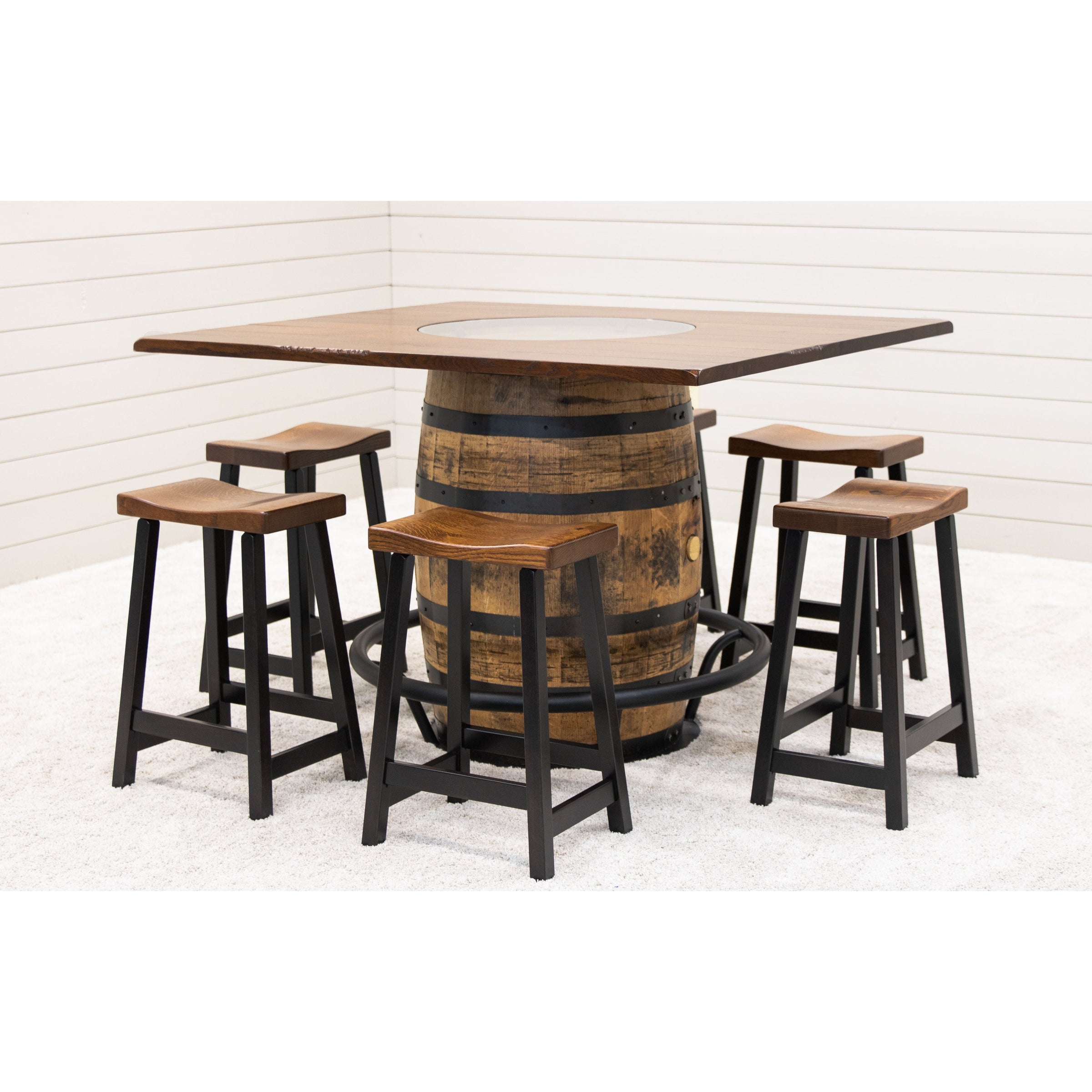 Rectangle Whiskey Personalized Rustic Quarter Sawn White Oak Wood Single Barrel Pub Table | GB