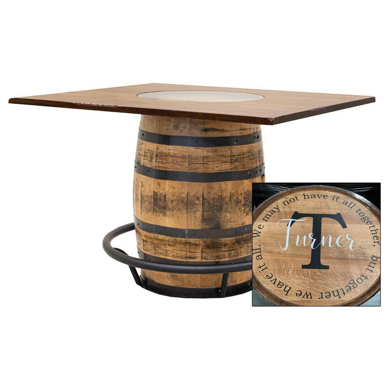 Rectangle Whiskey Personalized Rustic Quarter Sawn White Oak Wood Single Barrel Pub Table | GB