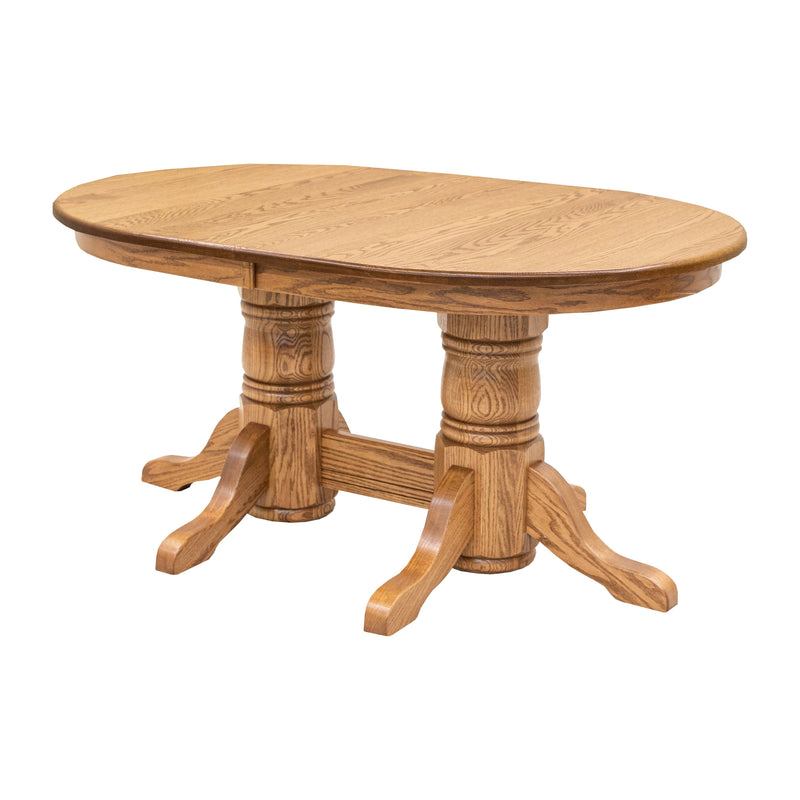 Amish Standard Double Pedestal Oak Wood Extending Dining Table | S-14