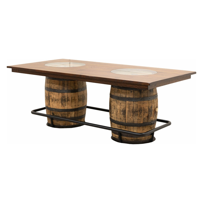 Whiskey Personalized Rustic Quarter Sawn White Oak Double Barrel Pub Table | GB