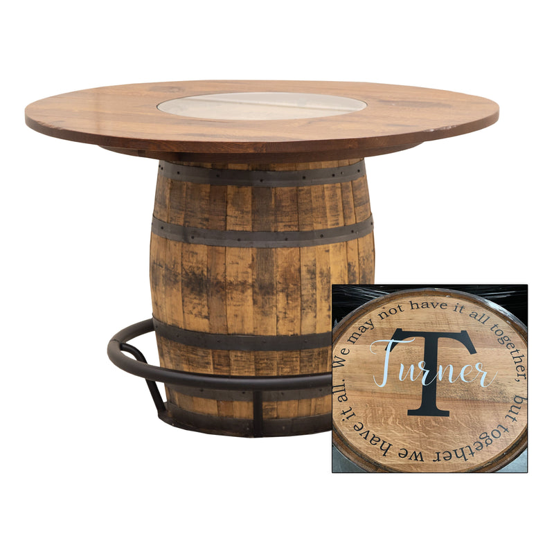 Amish Whiskey Personalized Rustic Quarter Sawn White Oak Wood Single Barrel Pub Table | GB