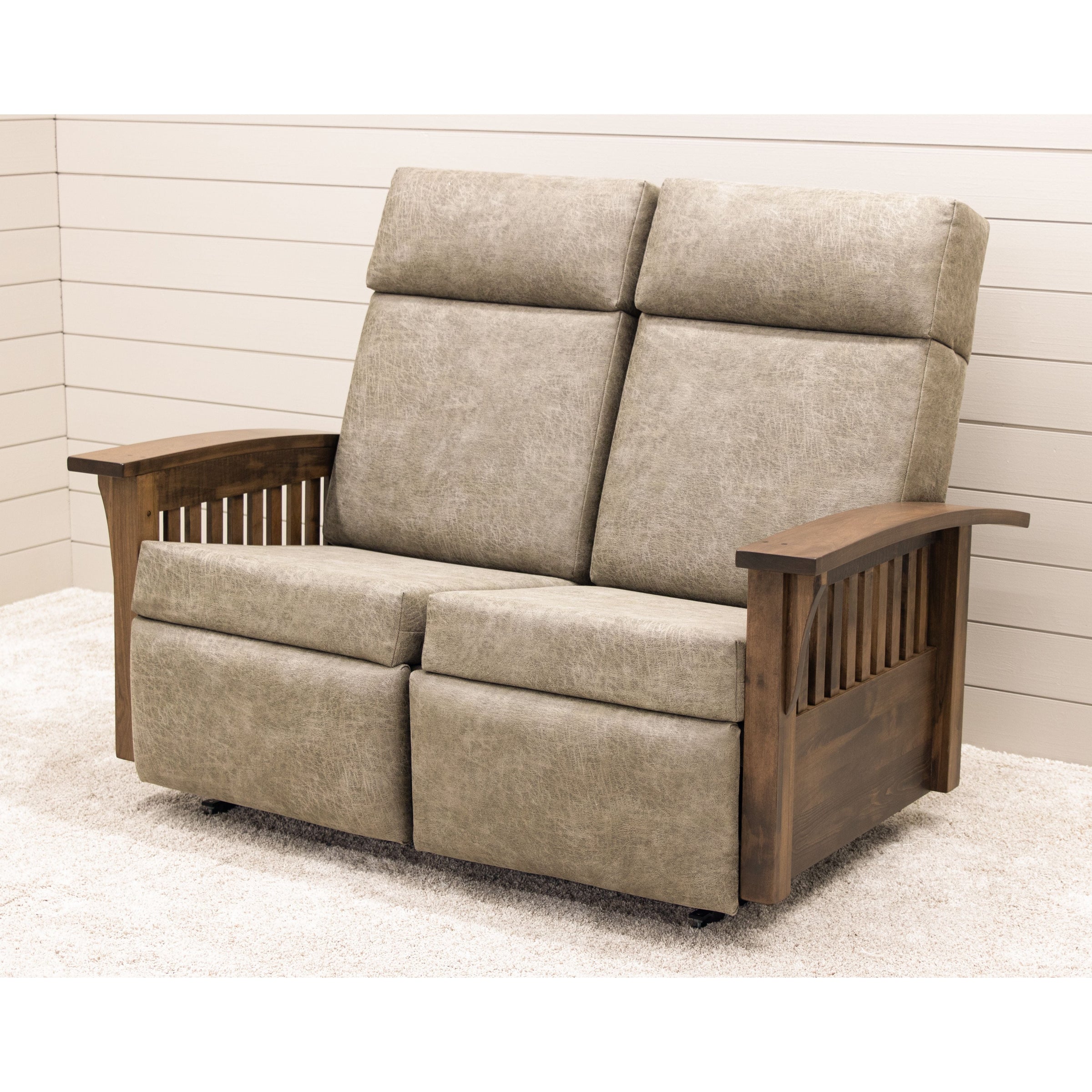 Amish Mission Reclining Loveseat with Wood Arms | 22-61