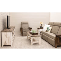 Amish Mission Wallhugger Reclining Sofa with Wood Arms | 22-61