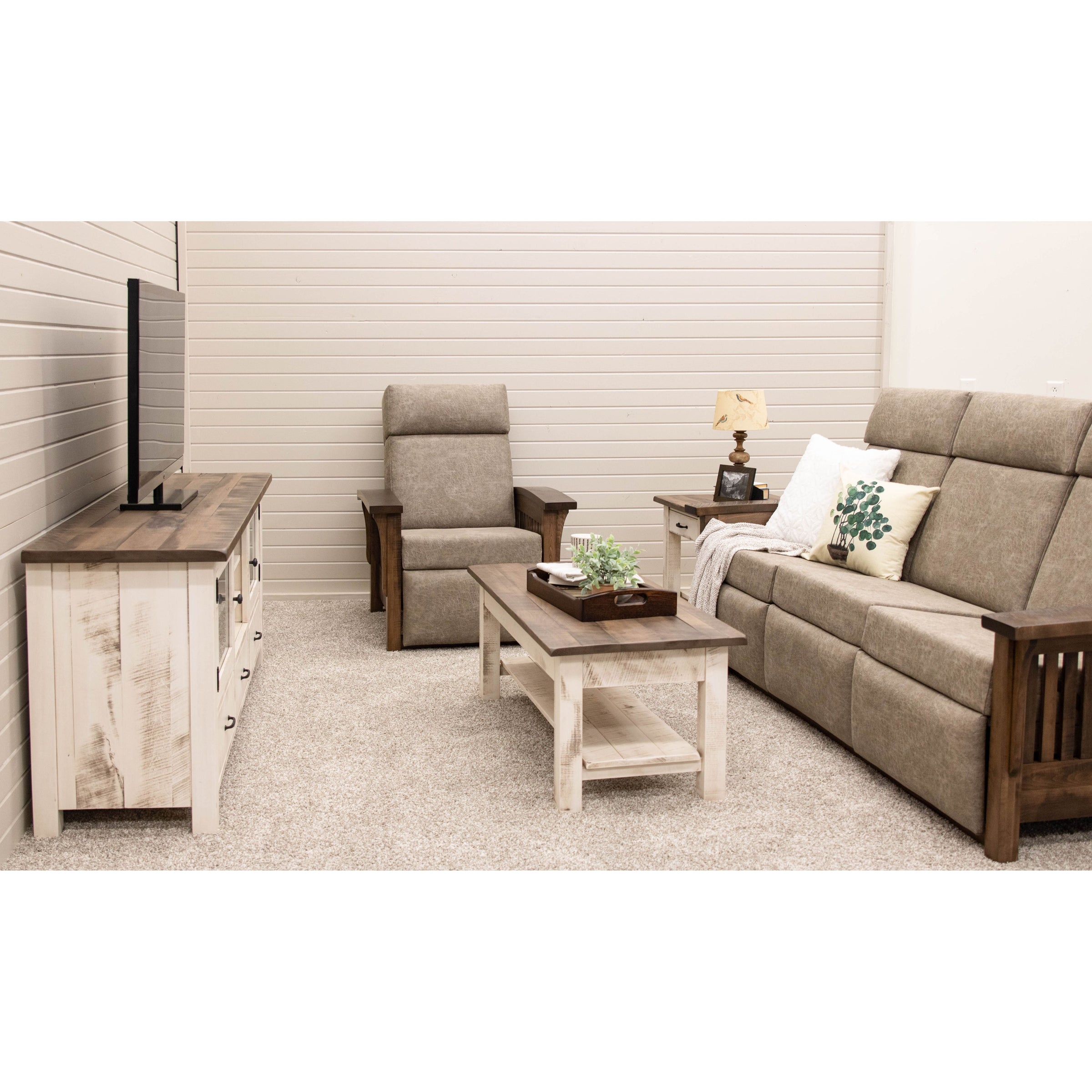 Amish Mission Wallhugger Reclining Sofa with Wood Arms | 22-61