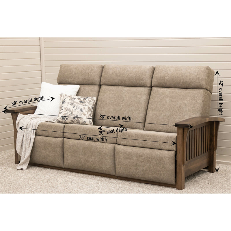 Amish Mission Wallhugger Reclining Sofa with Wood Arms