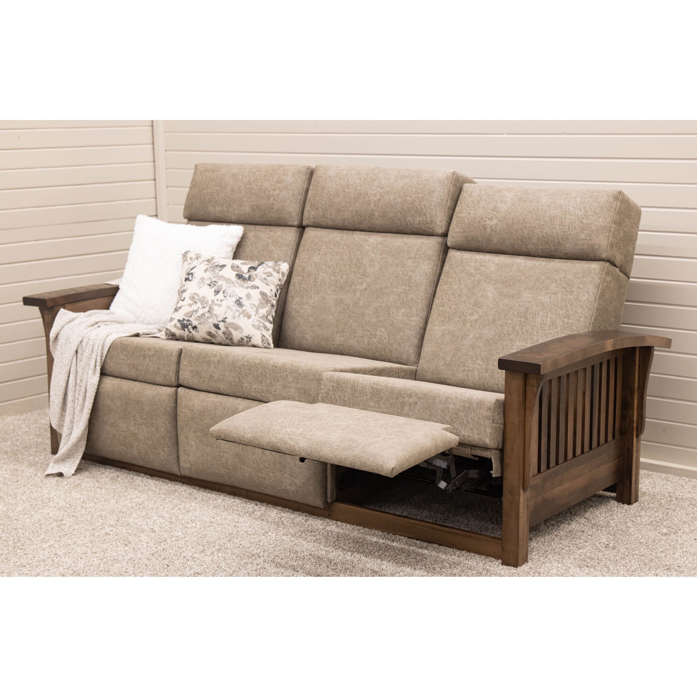 Amish Mission Wallhugger Reclining Sofa with Wood Arms | 22-61