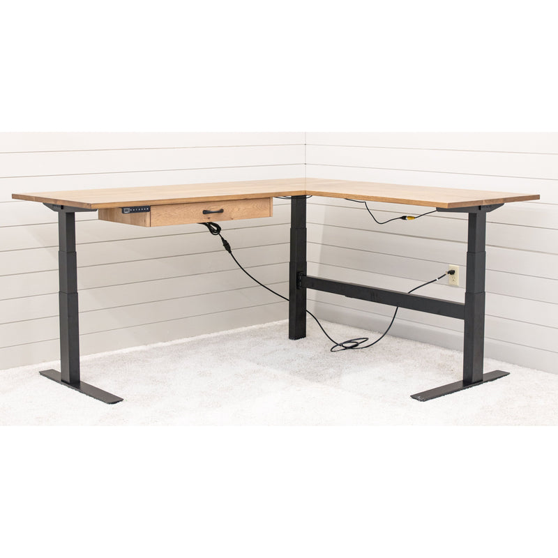 L Shaped Adjustable Standing Desk with Hickory Wood Top | WB