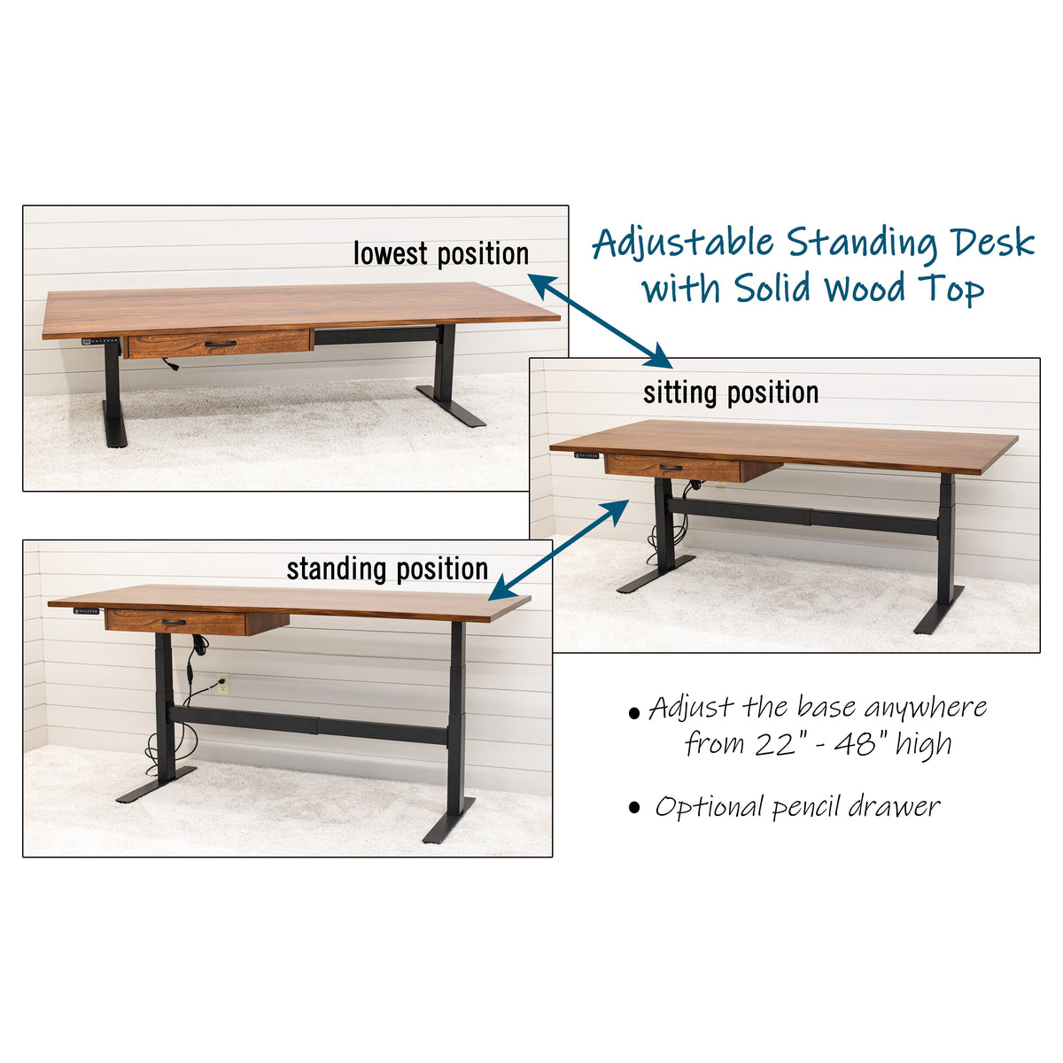 Adjustable Standing Desk with Elm Wood Top | MC