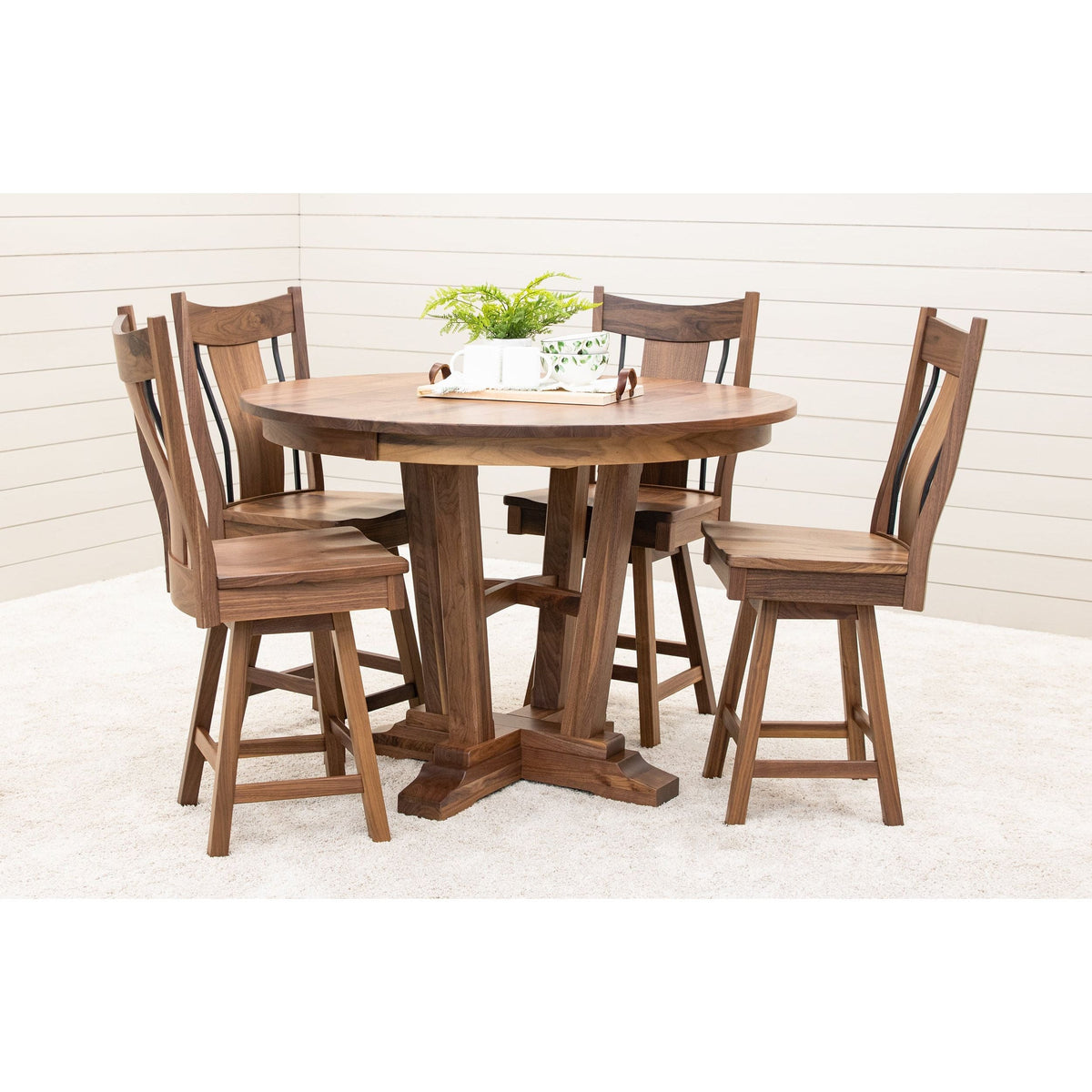 Arvada Round Walnut Wood Extending Counter Height Pub Table | NAT