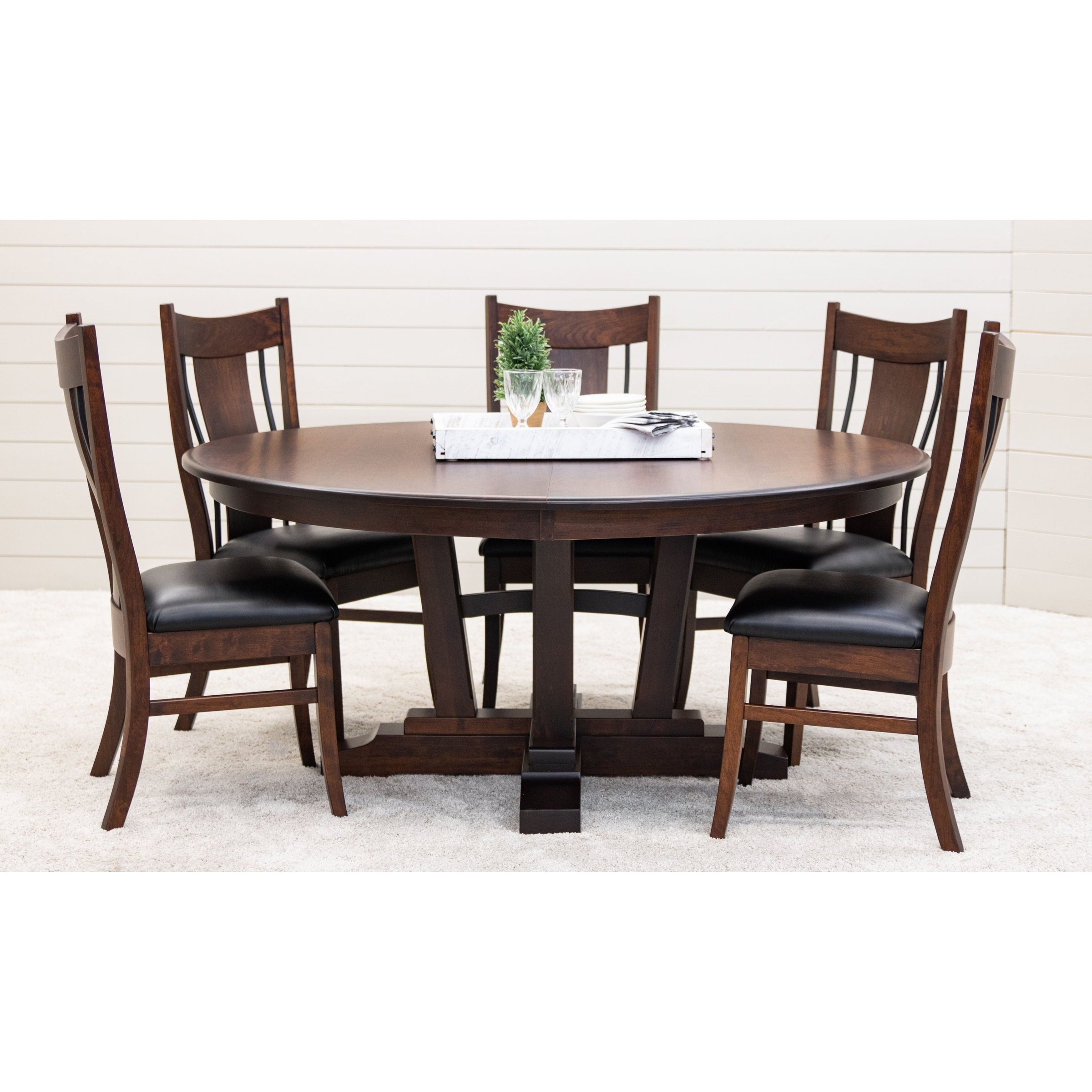 Emerald Cherry Wood Side Dining Chair with Black Faux Leather Seat | GB