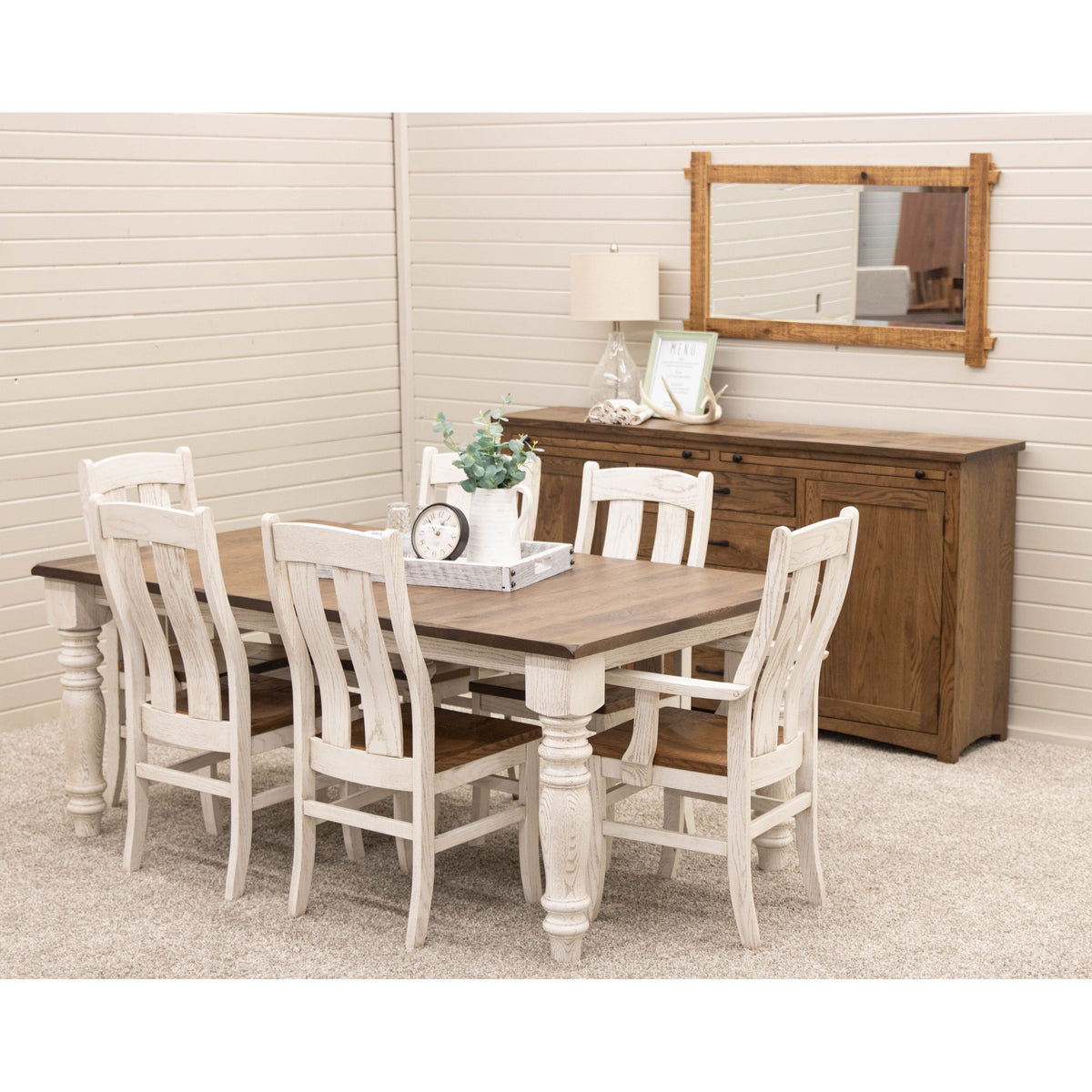 Ansonia Turned Leg Farmhouse White & Wood Extending Dining Table | O-CS&RWO-CO