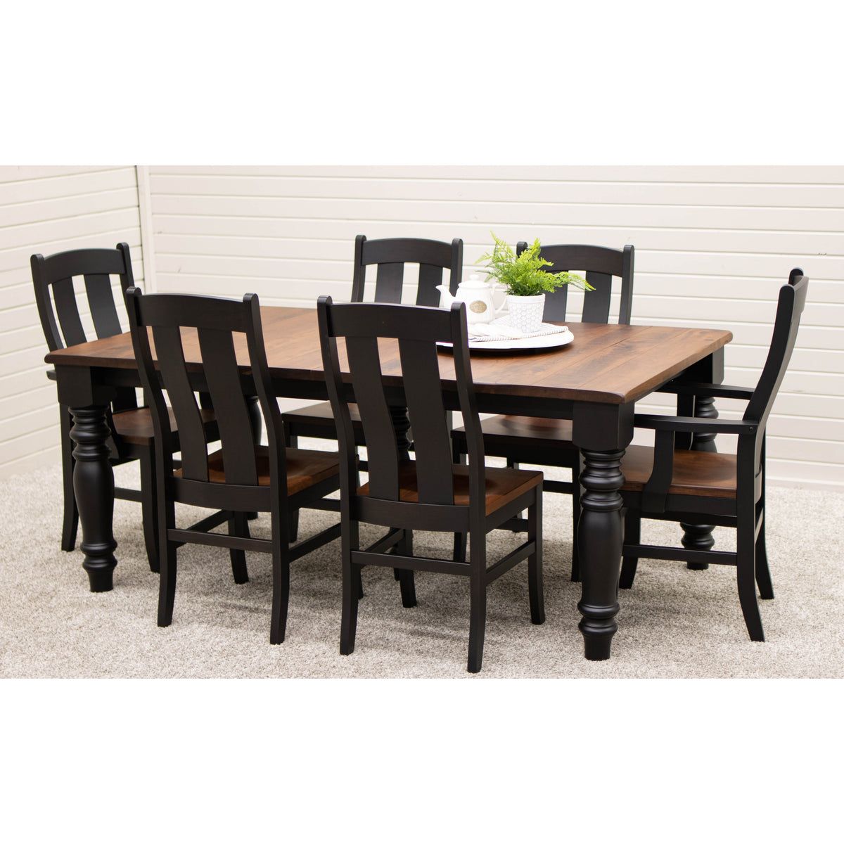 Ansonia Turned Leg Farmhouse Black & Wood Extending Dining Table | M-EB&C-GB