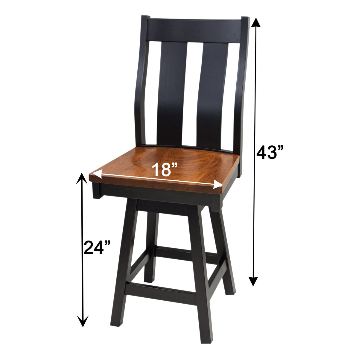 Anaheim Black & Wood Straight Top 24" Swivel Bar Stool | M-EB&C-MC