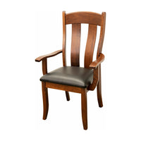 Augusta Cherry Wood Arm Dining Chair with Black Faux Leather Seat | MC