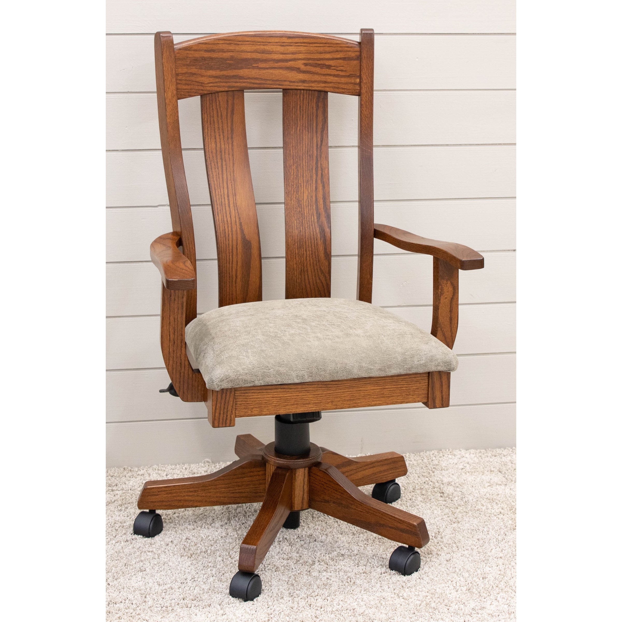 Augusta Oak Wood Office Arm Chair with Faux Leather Seat | MC