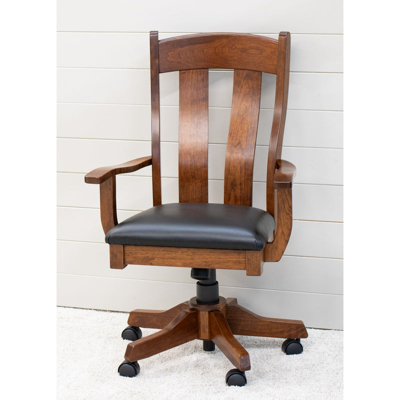 Augusta Cherry Wood Office Arm Chair with Black Faux Leather Seat | MC