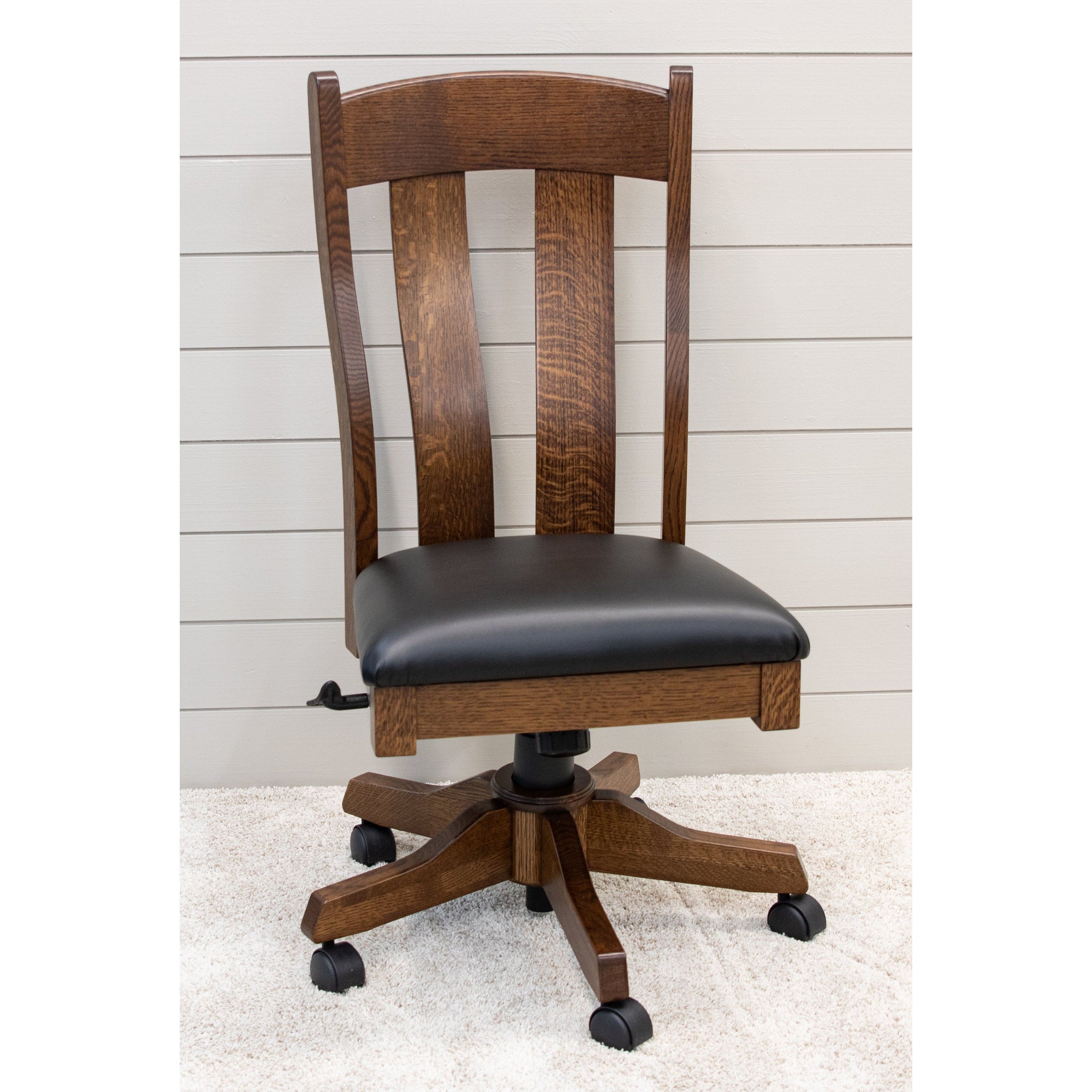 Augusta Rustic Quarter Sawn White Oak Wood Office Chair with Black Faux Leather Seat | ASB