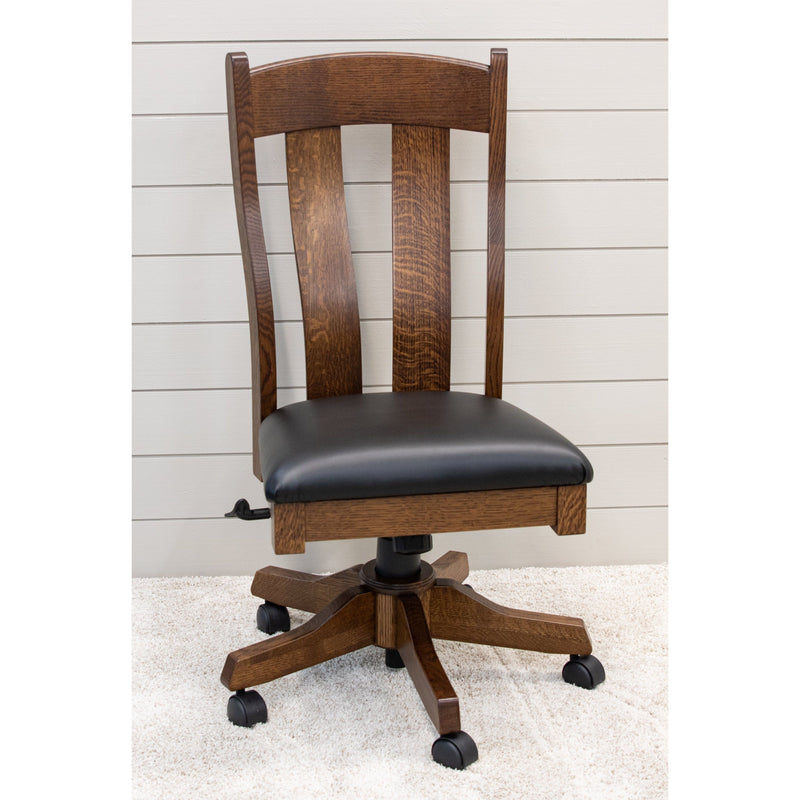 Augusta Rustic Quarter Sawn White Oak Wood Office Chair with Black Faux Leather Seat | ASB