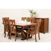 Augusta Cherry Wood Arm Dining Chair with Black Faux Leather Seat | MC
