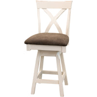 Buckeye X Back White Wood 24" Swivel Bar Stool with Fabric Seat | M-CW