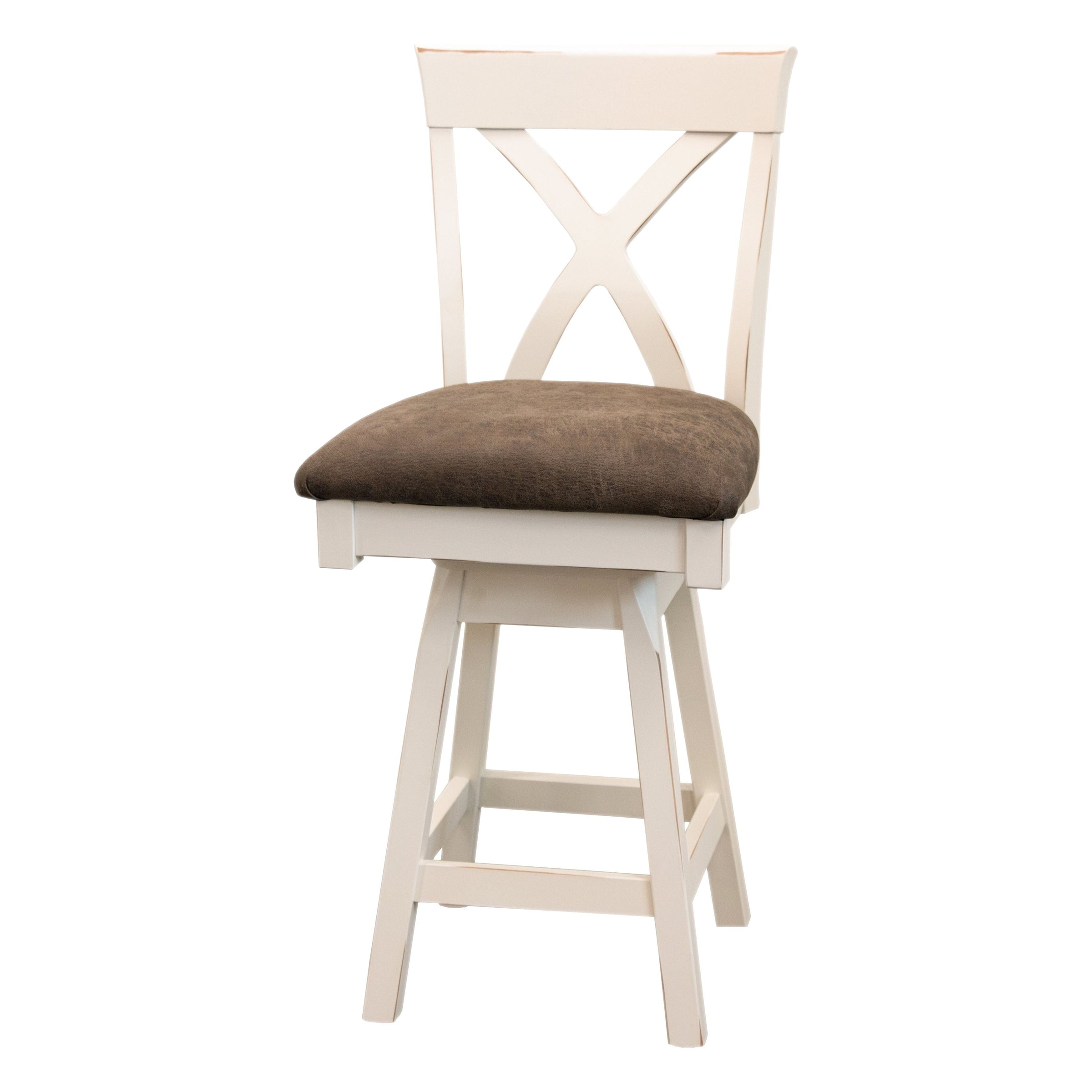 Buckeye X Back White Wood 24" Swivel Bar Stool with Fabric Seat | M-CW