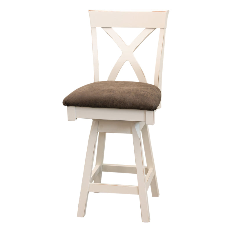 Buckeye X Back White Wood 24" Swivel Bar Stool with Fabric Seat | M-CW