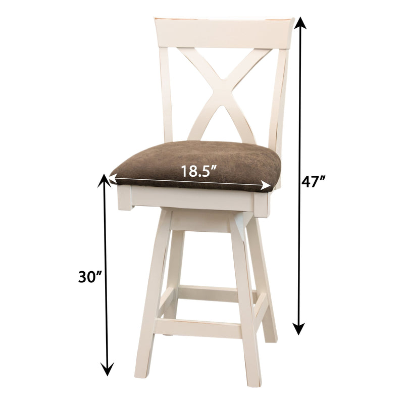Buckeye X Back White Wood 24" Swivel Bar Stool with Fabric Seat | M-CW