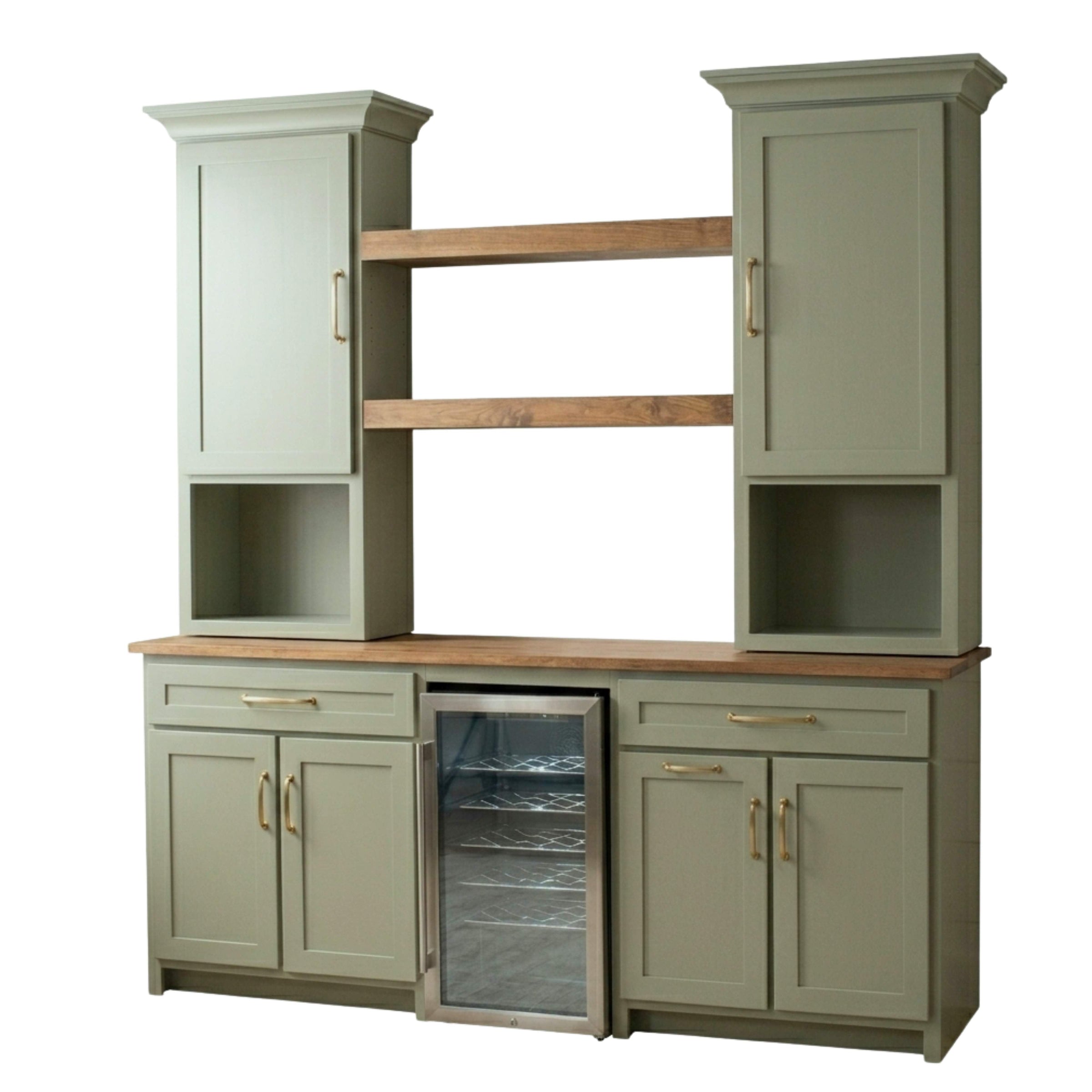 Modern Farmhouse Green Solid Wood Wine Cabinet with Fridge | M-EF&WB