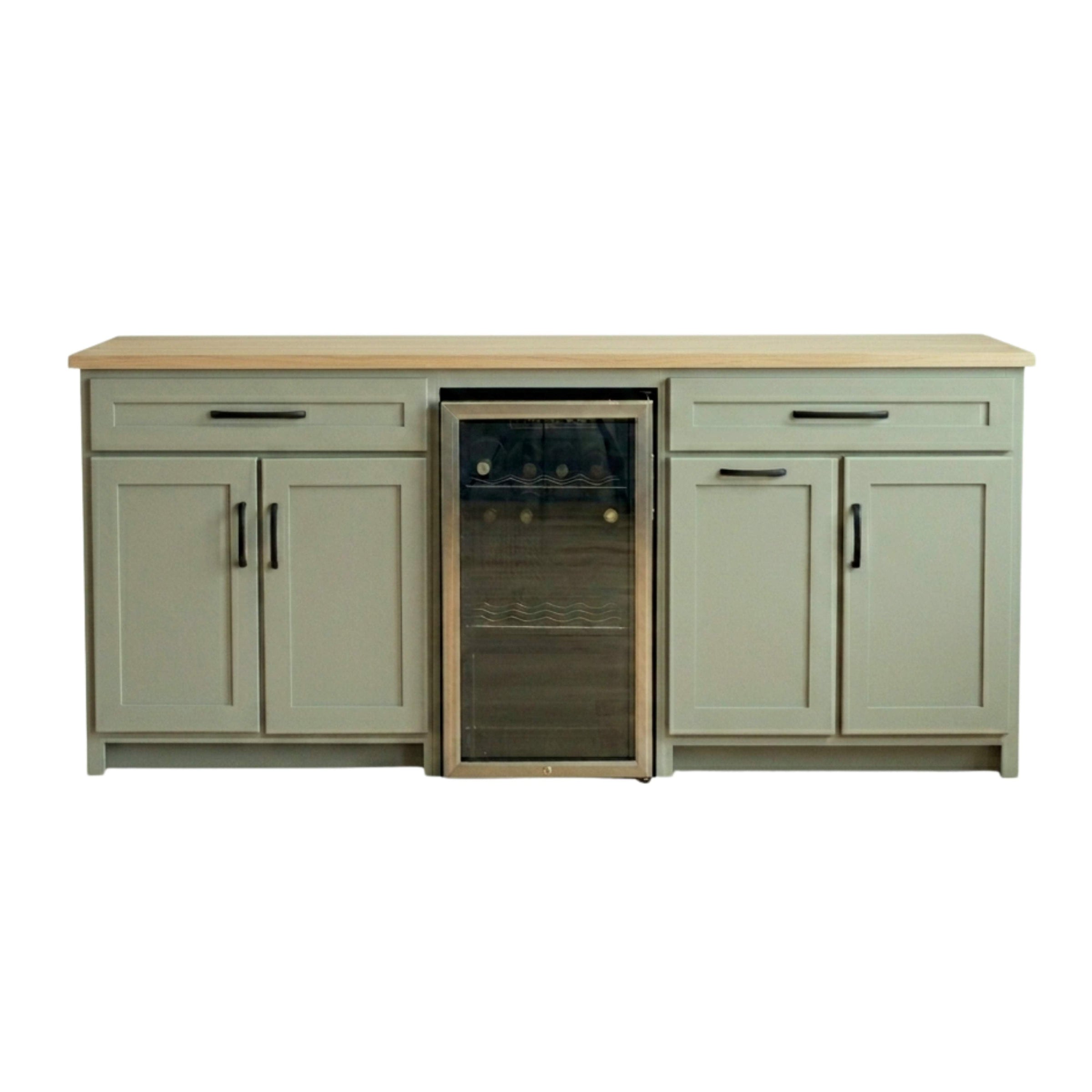 Modern Farmhouse Green Solid Wood Wine Cabinet with Fridge | M-EF&WB