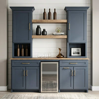 Modern Farmhouse Blue Solid Wood Wine Cabinet with Fridge | M-HN&WB