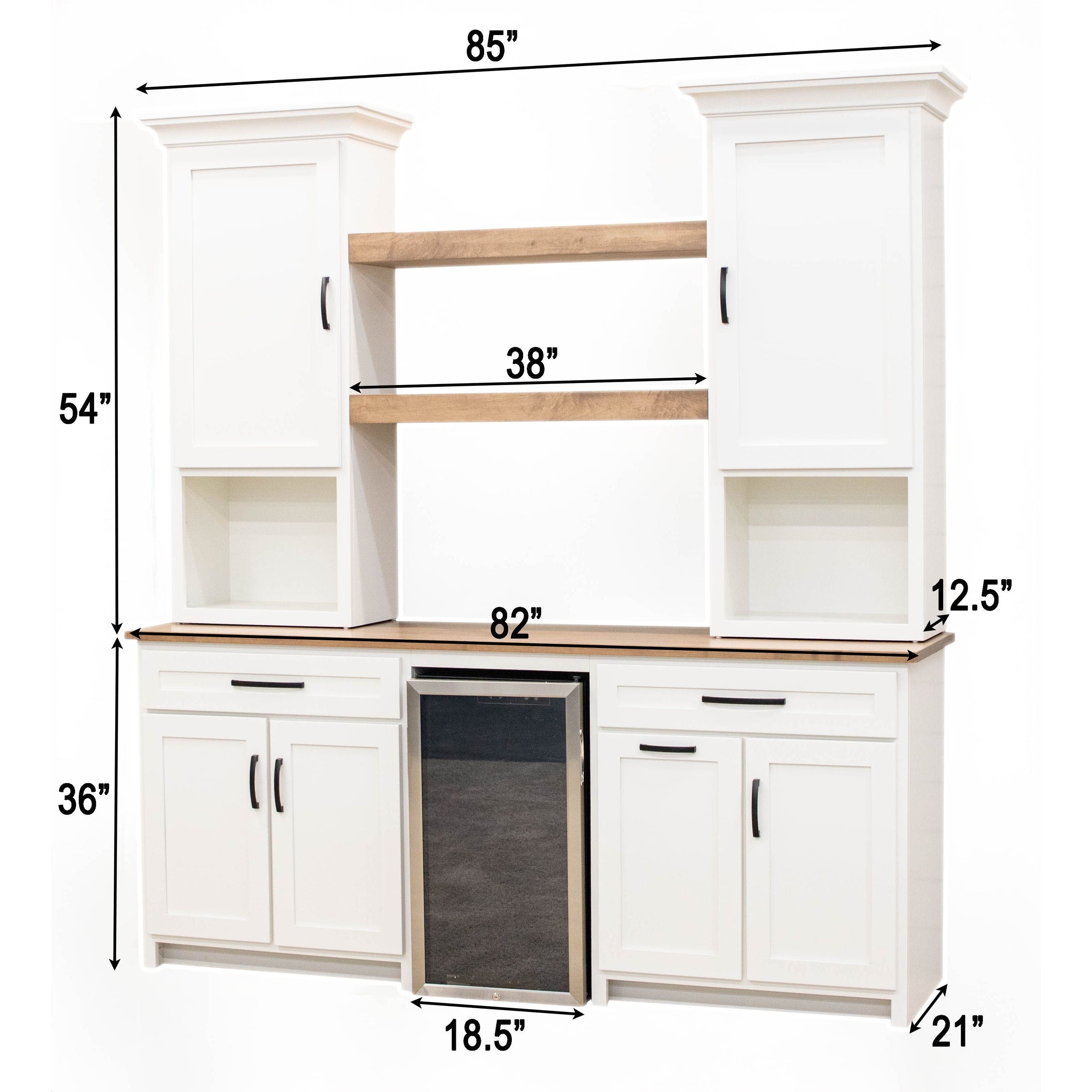 Modern Farmhouse Blue Solid Wood Wine Cabinet with Fridge | M-HN&WB