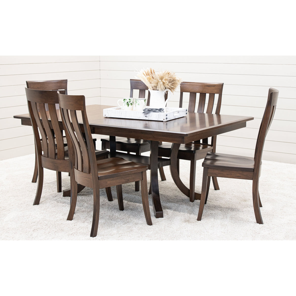 Charleston Double Pedestal Hickory Wood Amish Extending Dining Table | BV