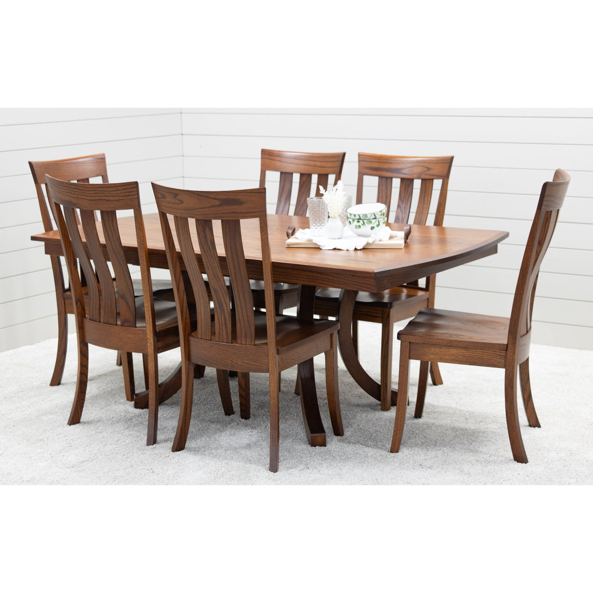 Charleston Double Pedestal Oak Wood Amish Extending Dining Table | MC