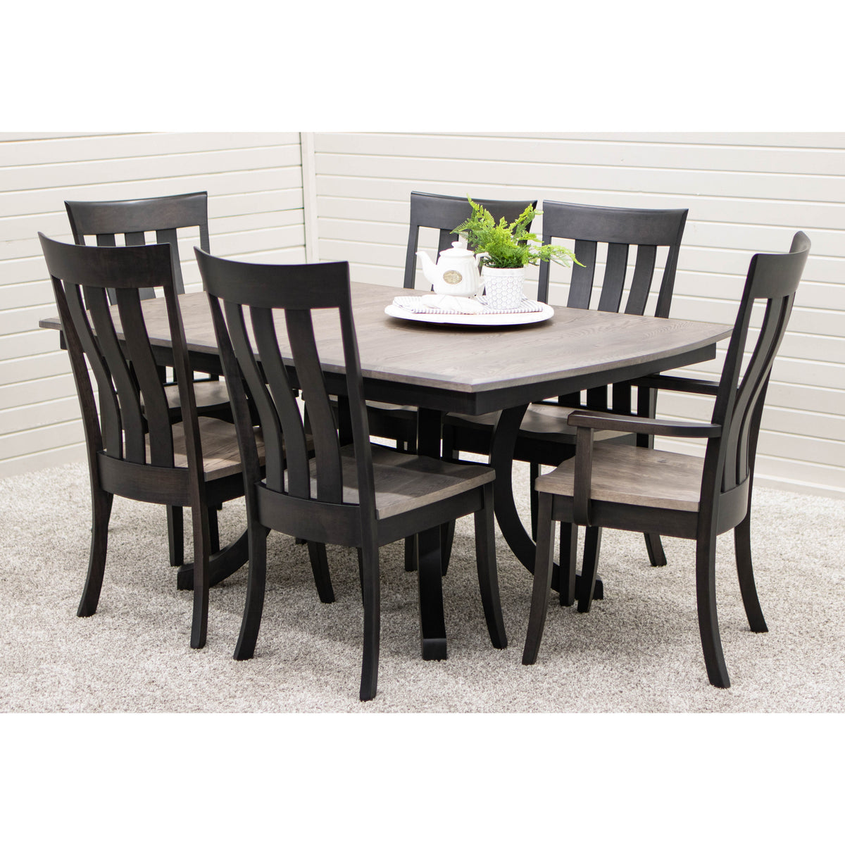 Charleston Double Pedestal Black & Wood Amish Extending Dining Table | M-DK&RWO-GRB