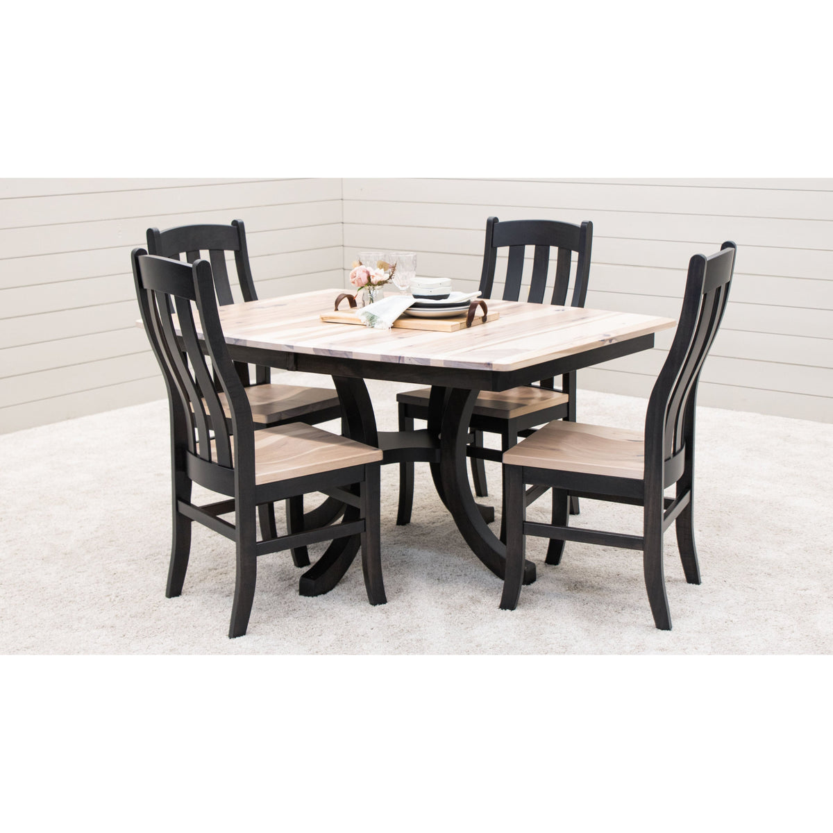 Charleston Single Pedestal Black & Wood Extending Dining Table | M-DK&RH-SW