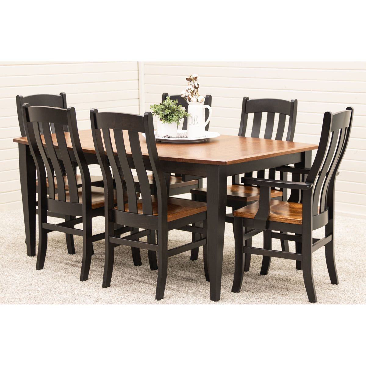 Carson Shaker Amish Extending Dining Table with Black Legs | M-EB&E-MC