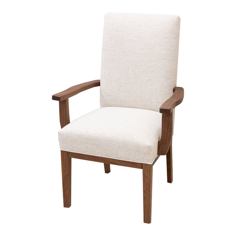 Chestnut Upholstered Dining Chair with Wood Arms | C2-39