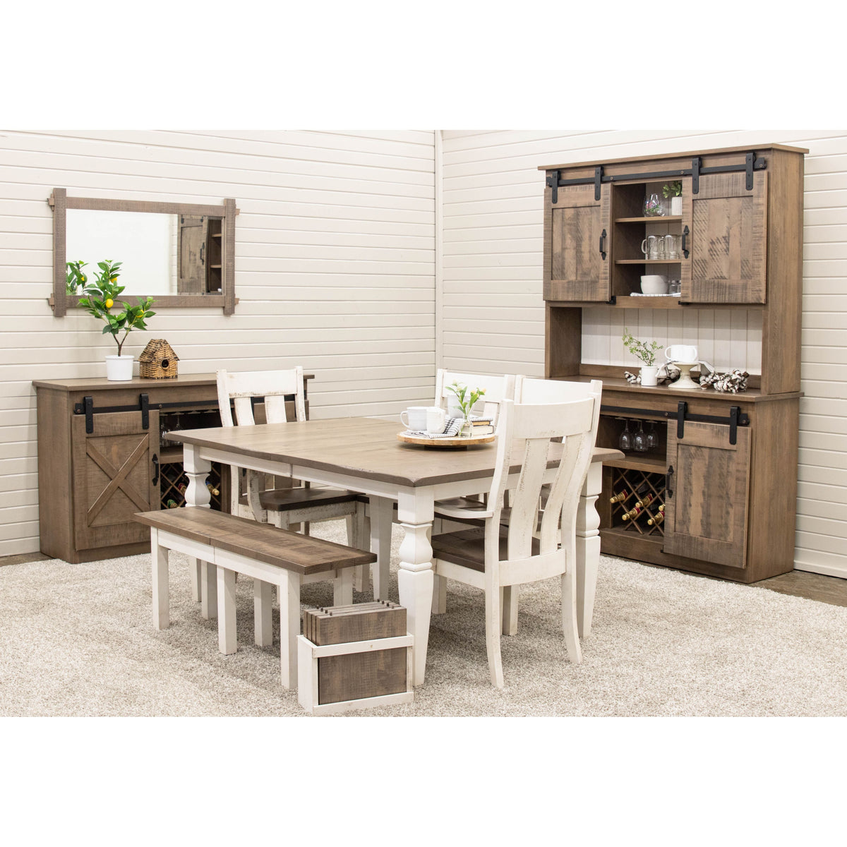 Square Leg White & Wood Expandable Dining Bench | M-CS&DCD