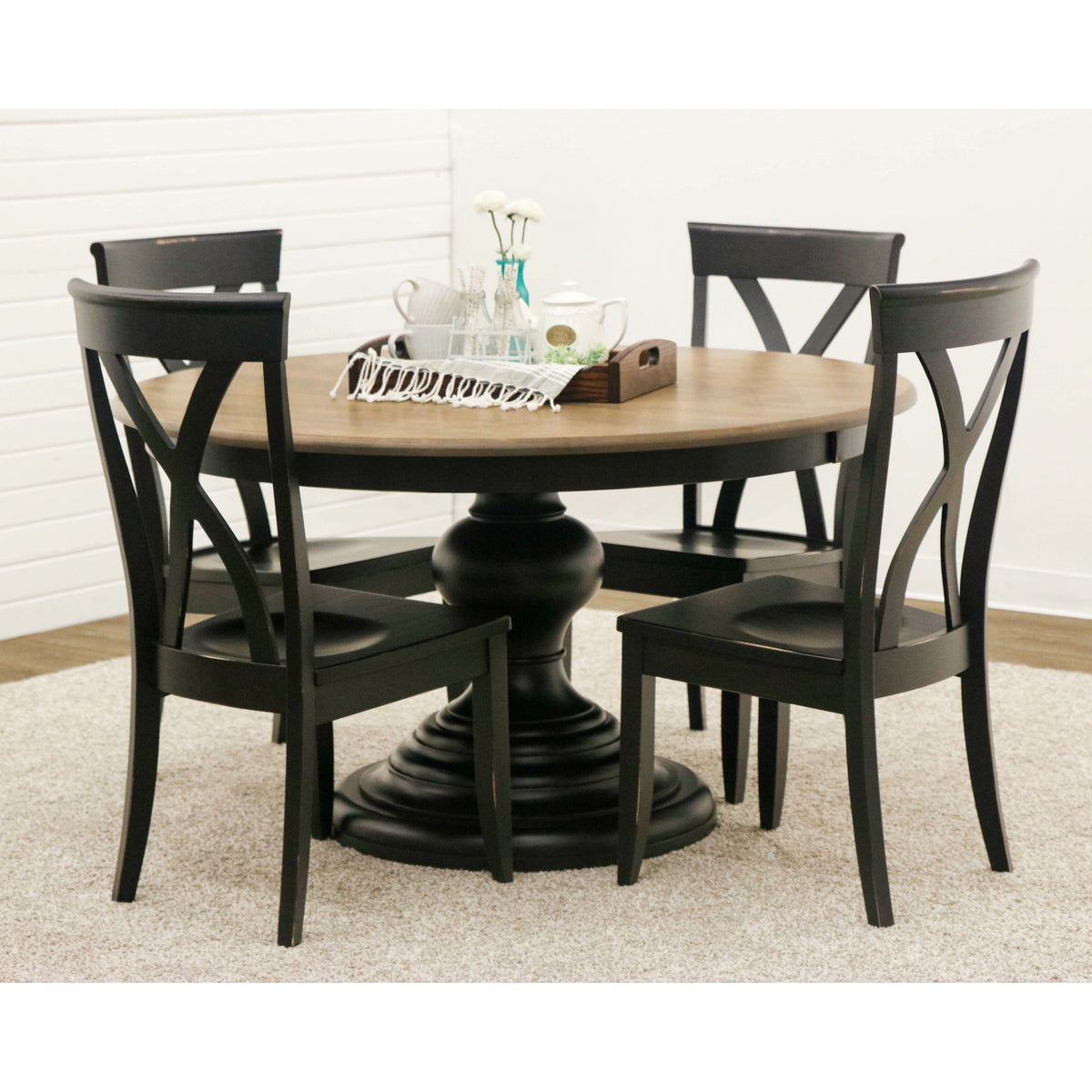Galaxy Round Black & Wood Pedestal Dining Table | M-EB&DB
