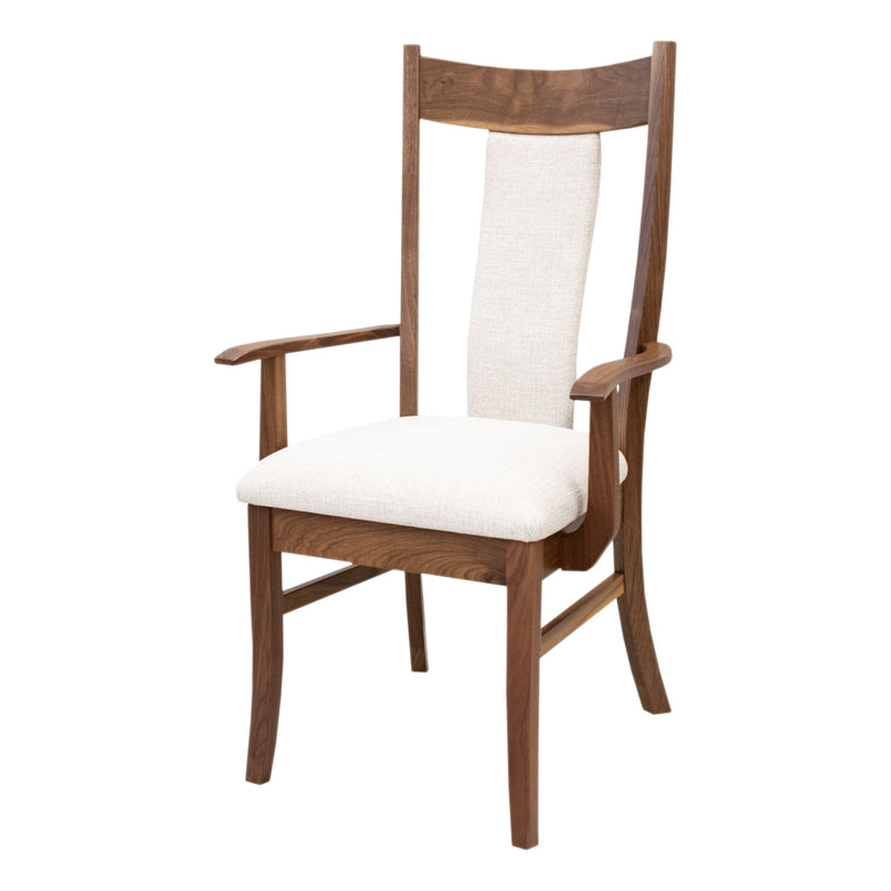 Emerald Walnut Wood Arm Dining Chair with Fabric Back & Seat | NAT