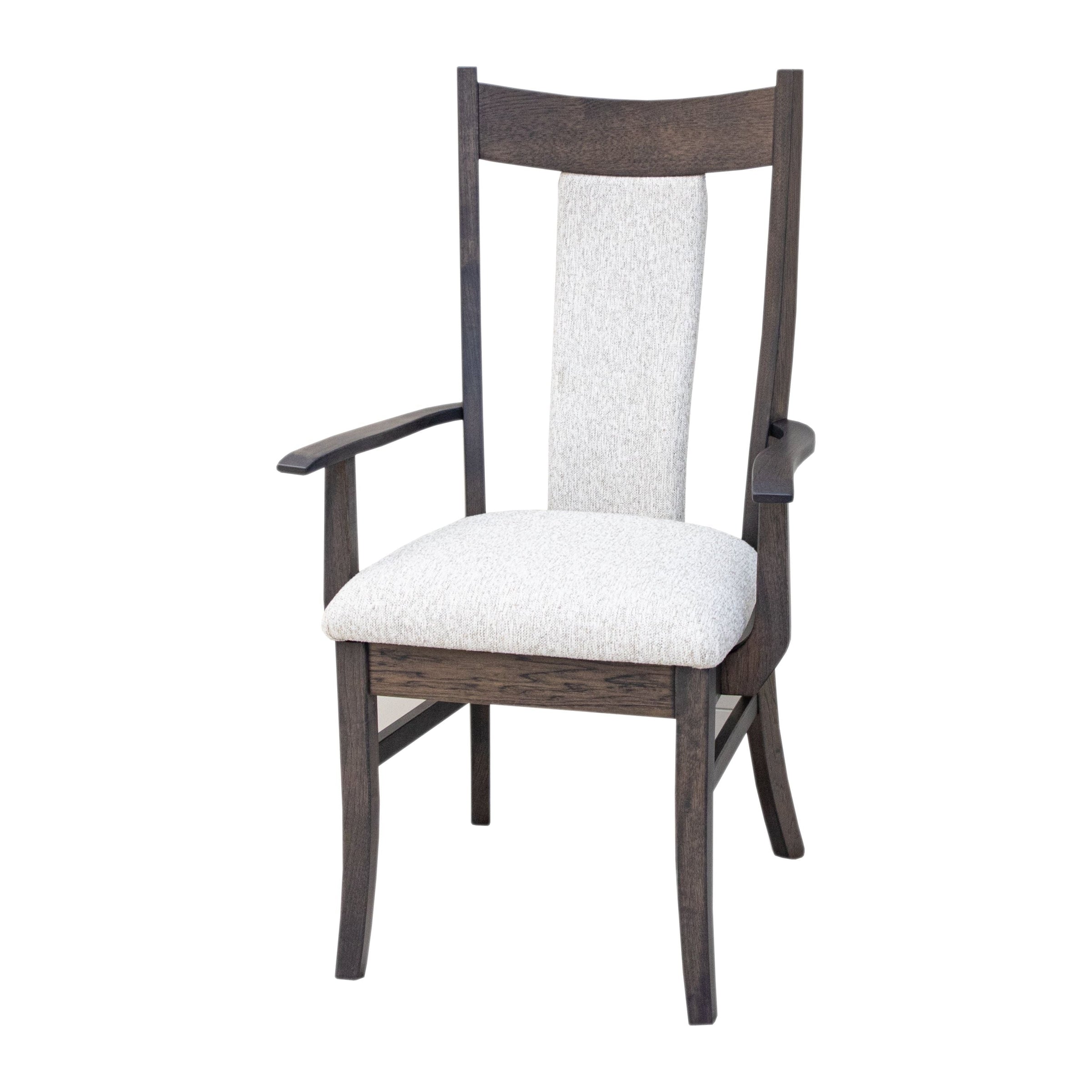 Emerald Hickory Wood Arm Dining Chair with Fabric Back & Seat | GS