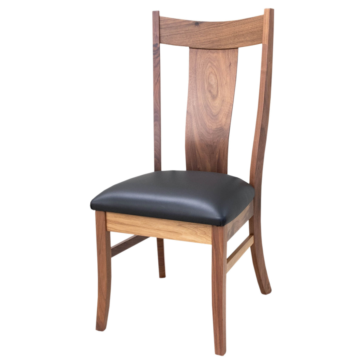 Emerald Walnut Wood Side Dining Chair with Black Faux Leather Seat | NAT