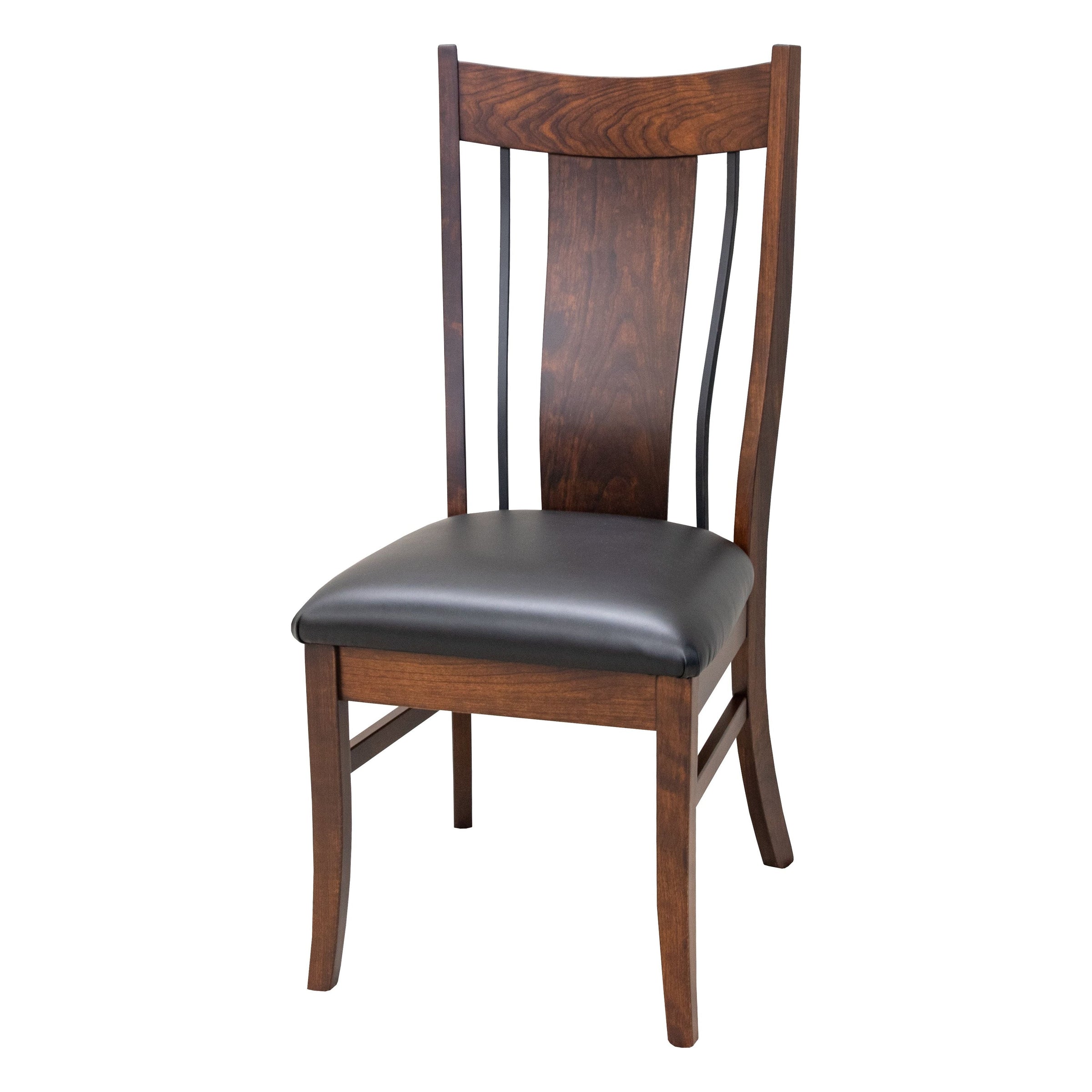 Emerald Cherry Wood Side Dining Chair with Black Faux Leather Seat | GB